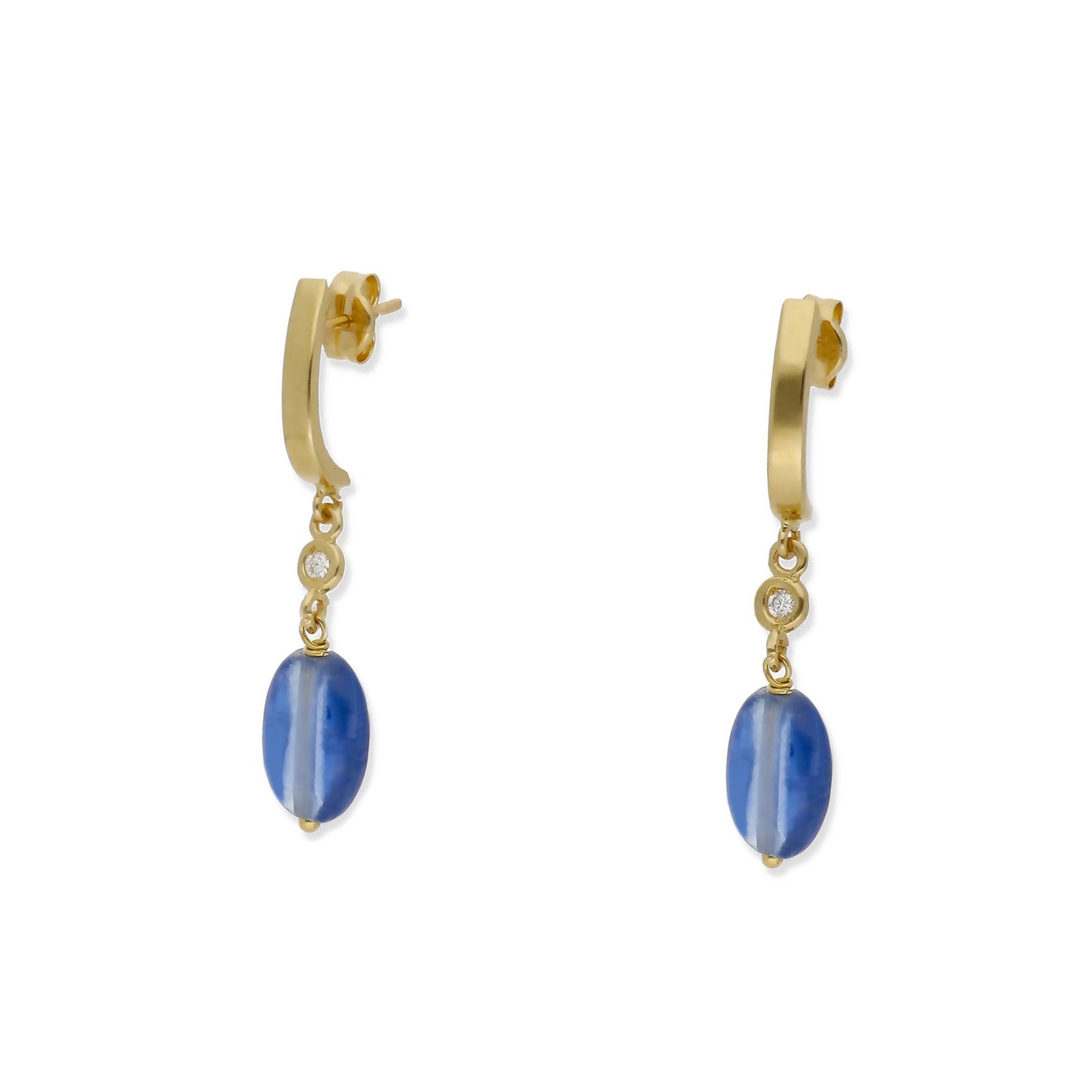 Pendientes Lota en Oro de Ley 18K con Diamantes y Zafiros Ovales