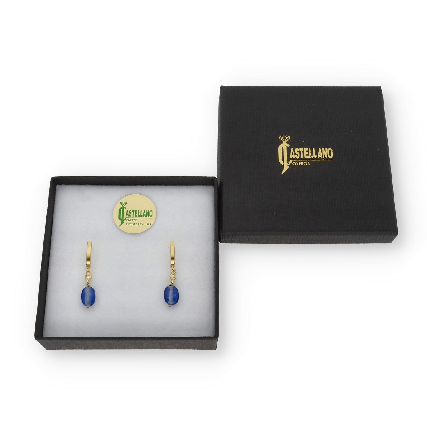 Pendientes Lota en Oro de Ley 18K con Diamantes y Zafiros Ovales