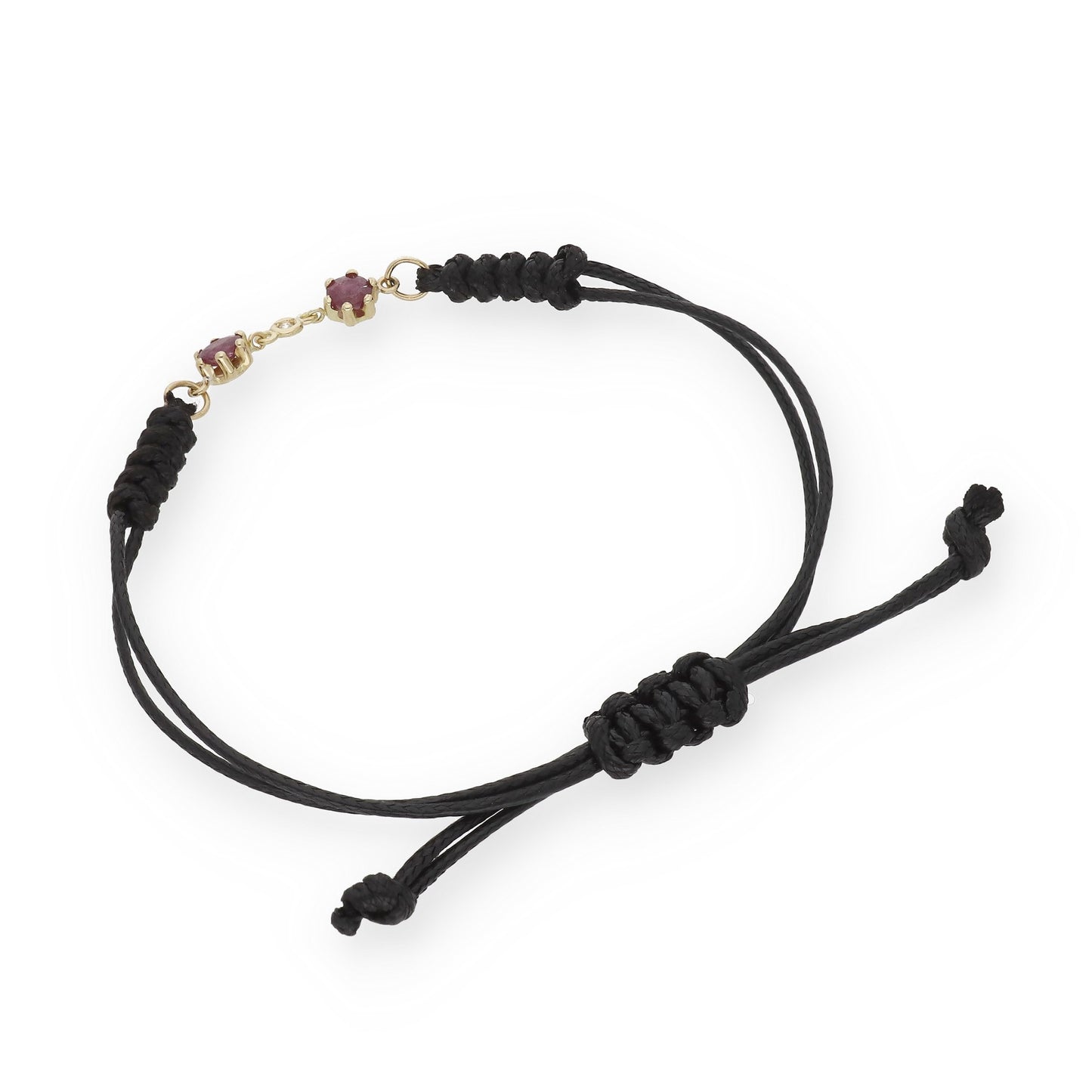 Pulsera Macramé en Oro de Ley 18K con Rubíes y Diamante Central