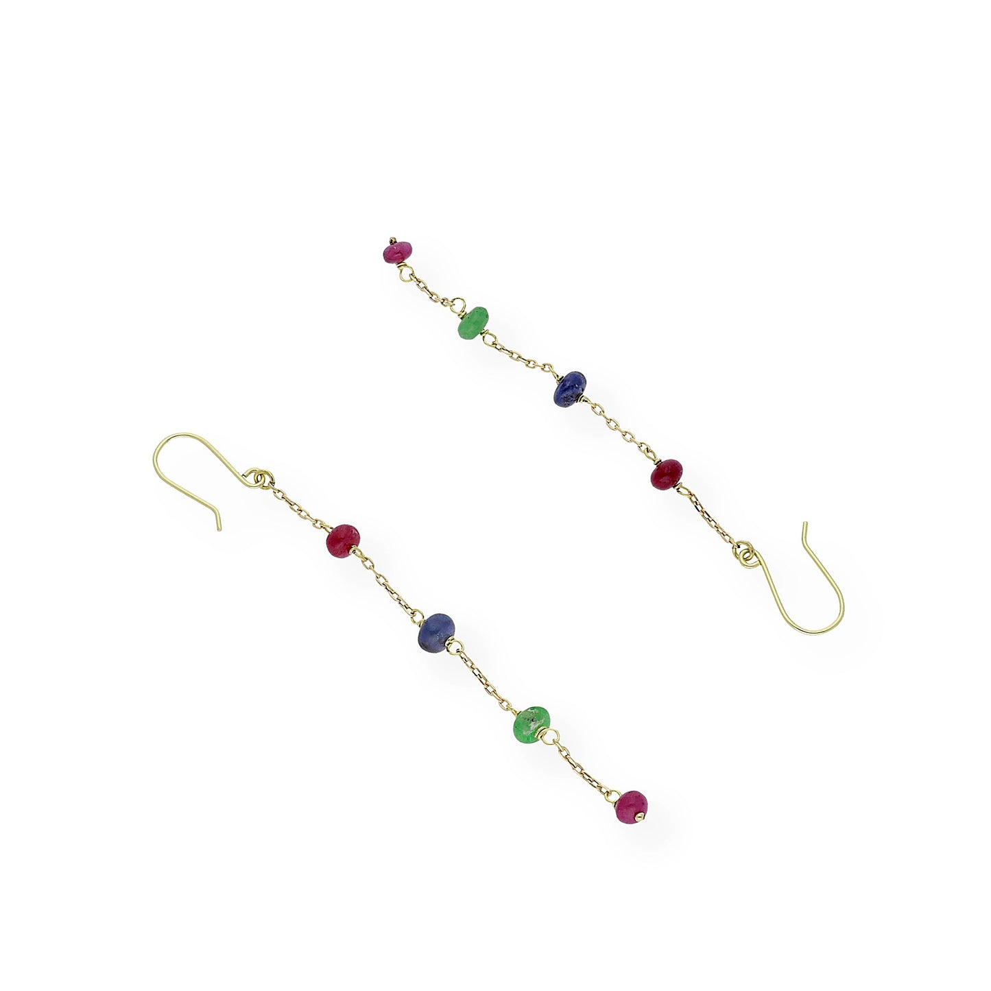 Pendientes en Oro de Ley 18K con Cadena de Rubíes, Zafiros y Esmeraldas