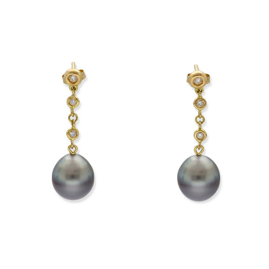 Pendientes Triadama en Oro de Ley 18K con Diamantes y Perlas Tahití