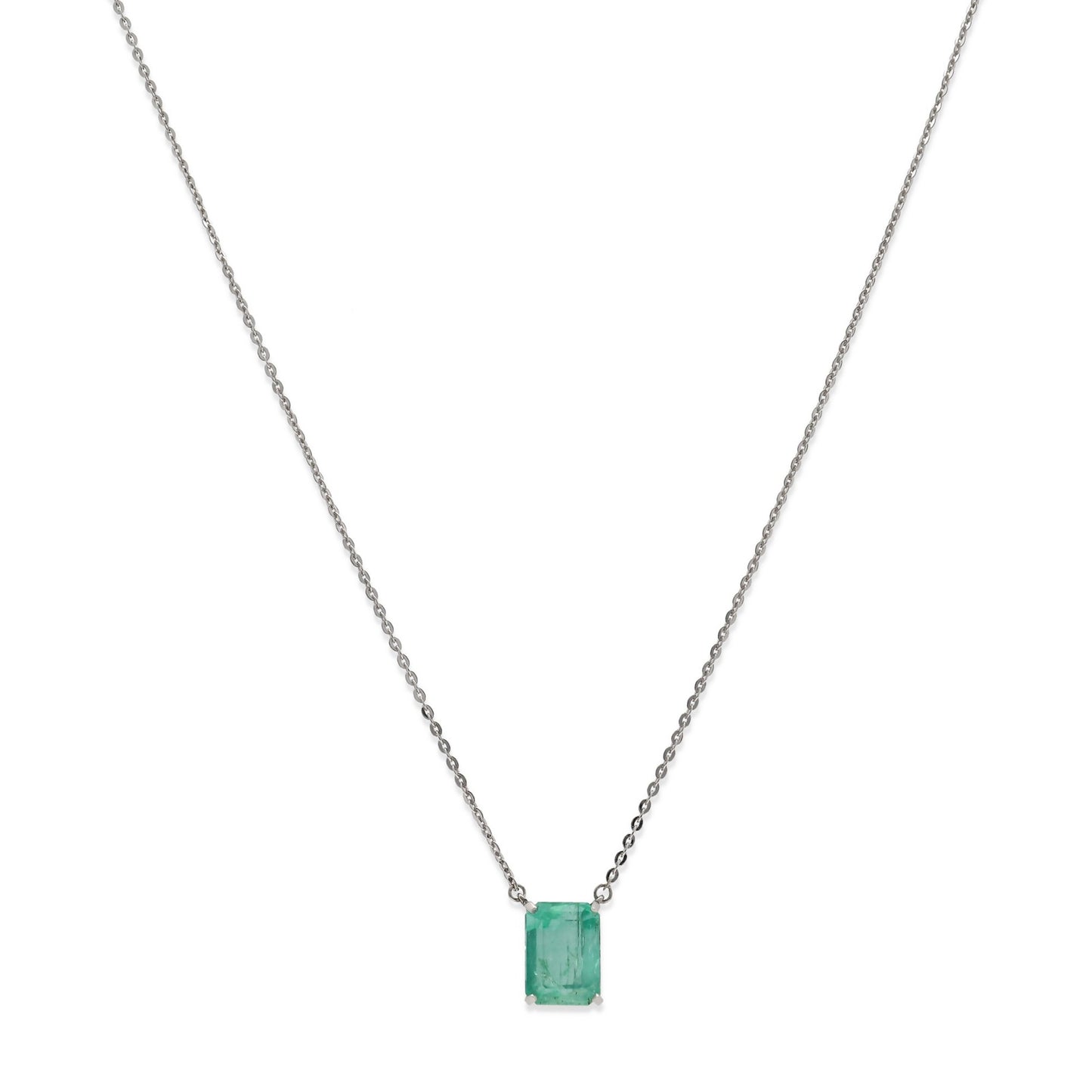 Collar con Colgante Casandra en Oro Blanco 18k con Esmeralda Central