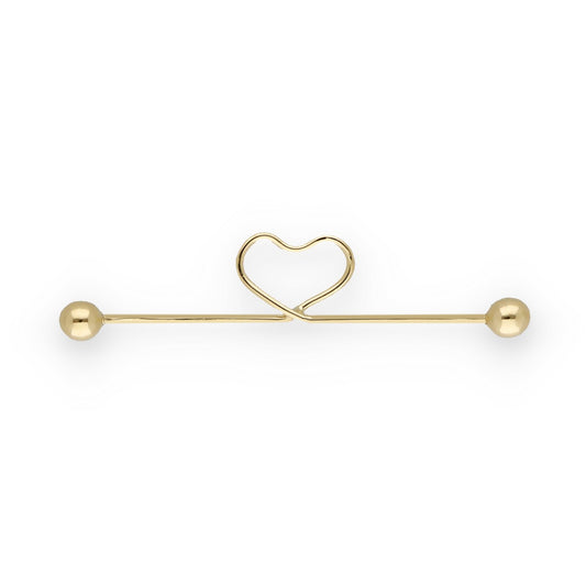 Piercing Barbell Industrial en Oro de Ley 18k con Corazón