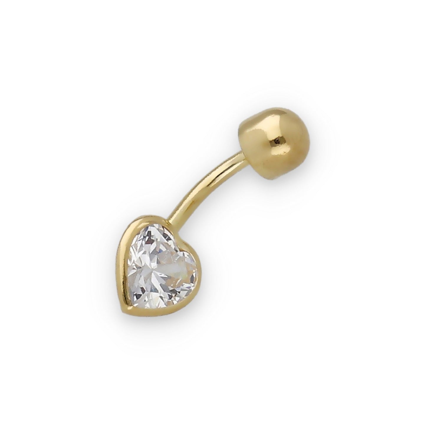 Piercing de Ombligo en Oro de Ley 18K con Corazón de Circonita