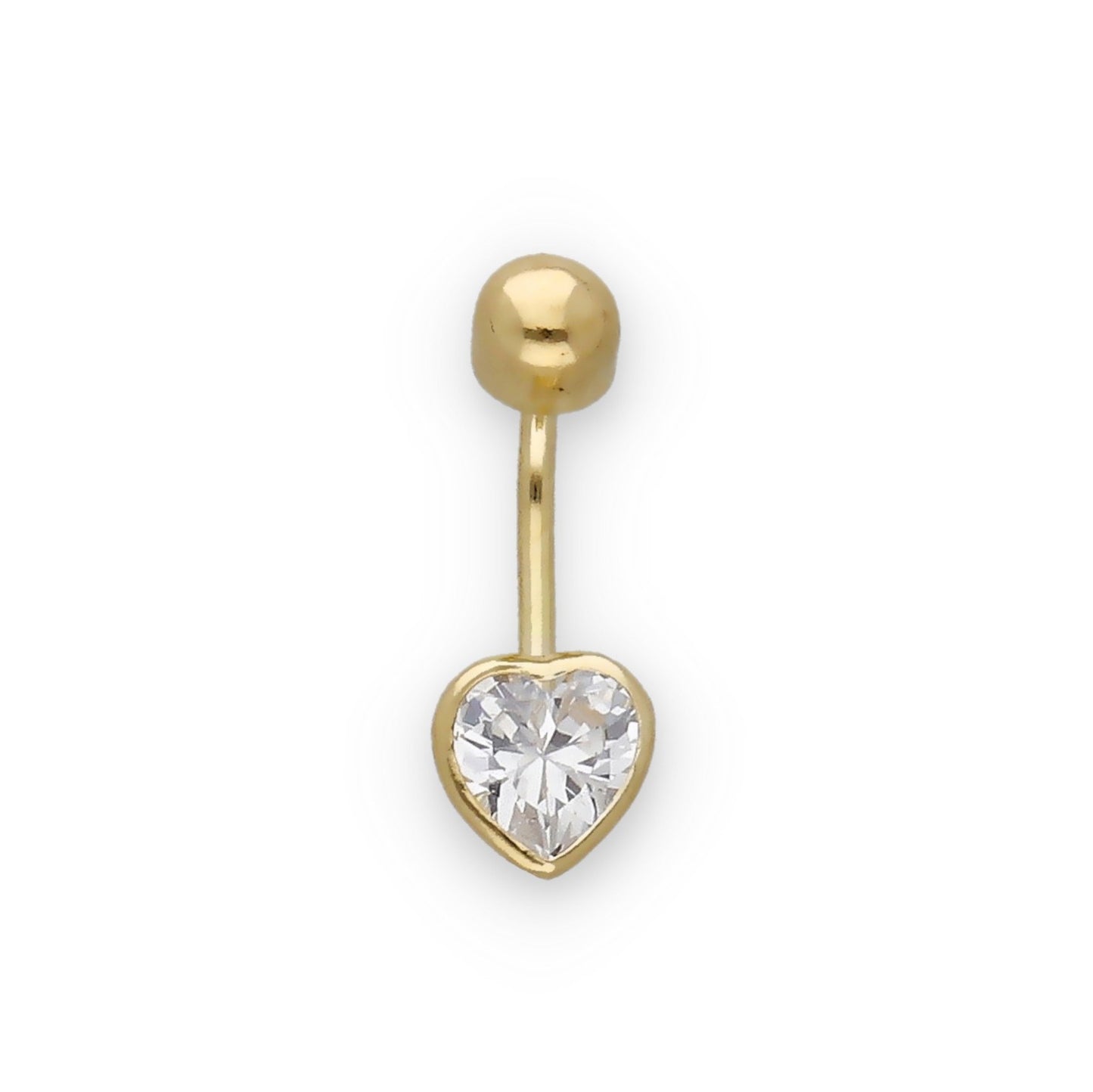 Piercing de Ombligo en Oro de Ley 18K con Corazón de Circonita