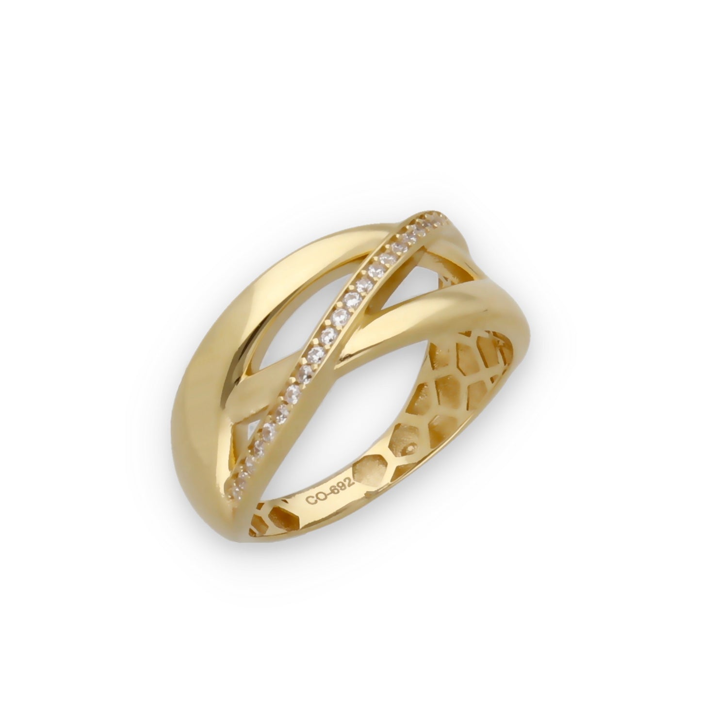 Anillo Entrelazado Modelo Syna en Oro 18k y Circonitas
