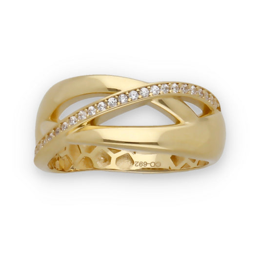 Anillo Entrelazado Modelo Syna en Oro 18k y Circonitas