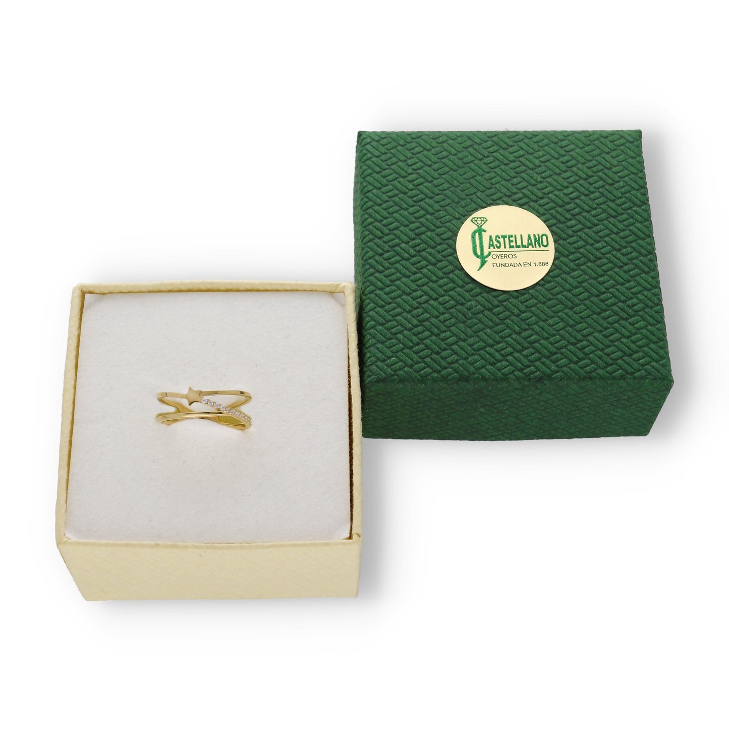 Anillo Entrelazado Modelo Lux Oro 18k y Circonita