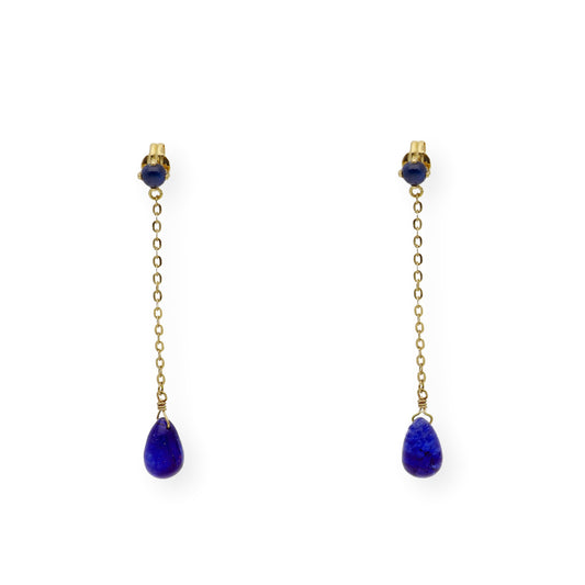 Pendientes Largos de Oro con Zafiros