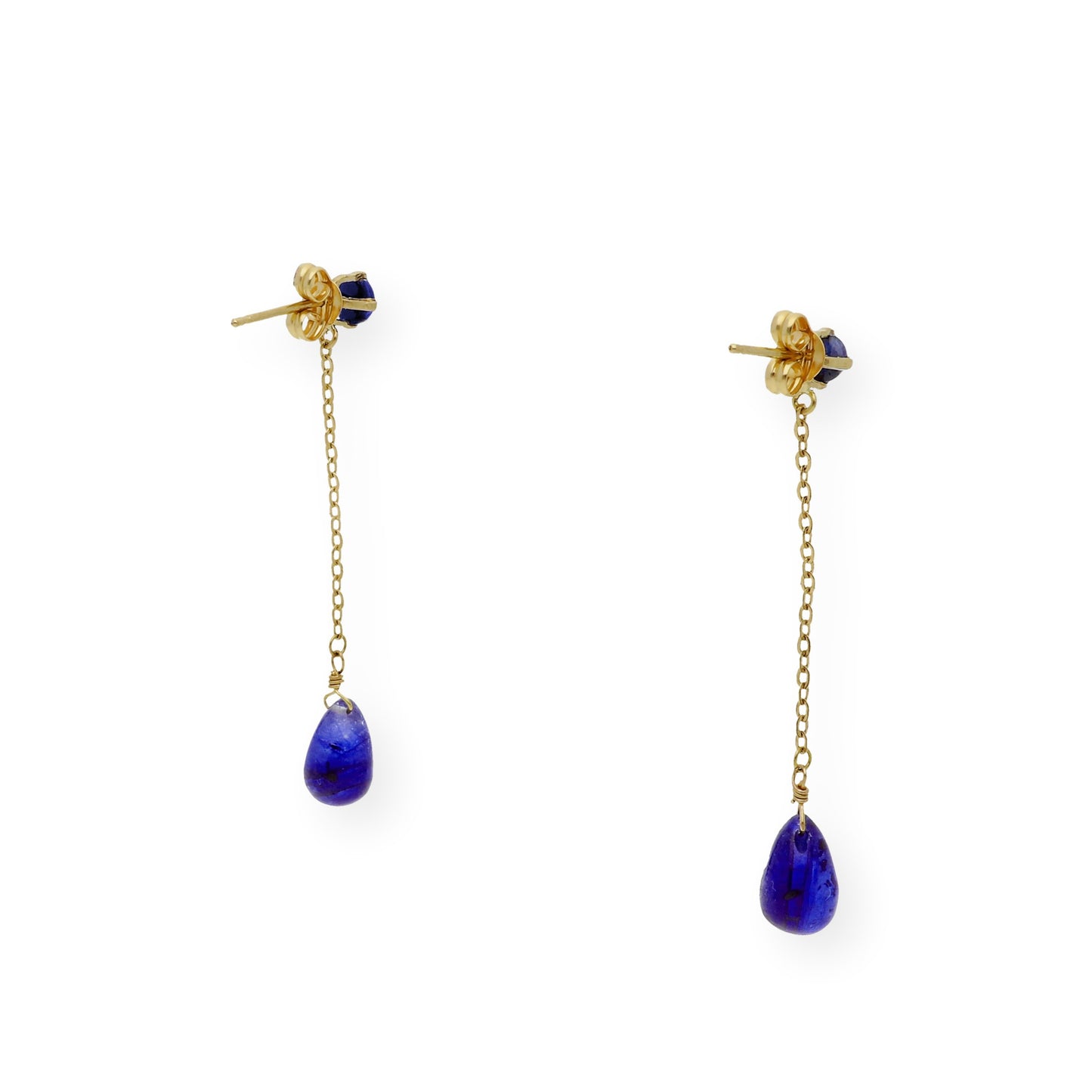 Pendientes Largos de Oro con Zafiros