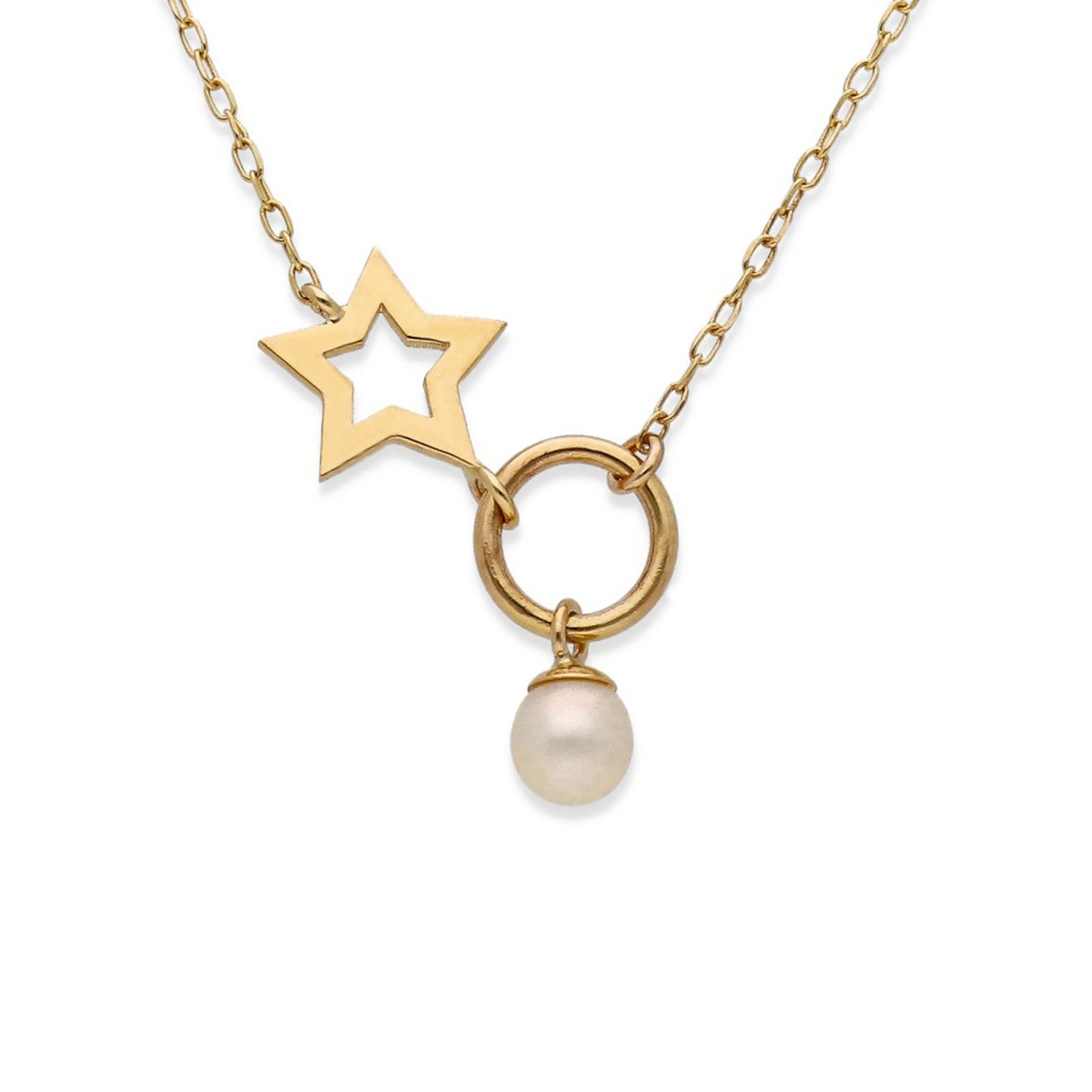 Collar Modelo Blizz con Perla Cultivada y Oro Diseño de Estrella