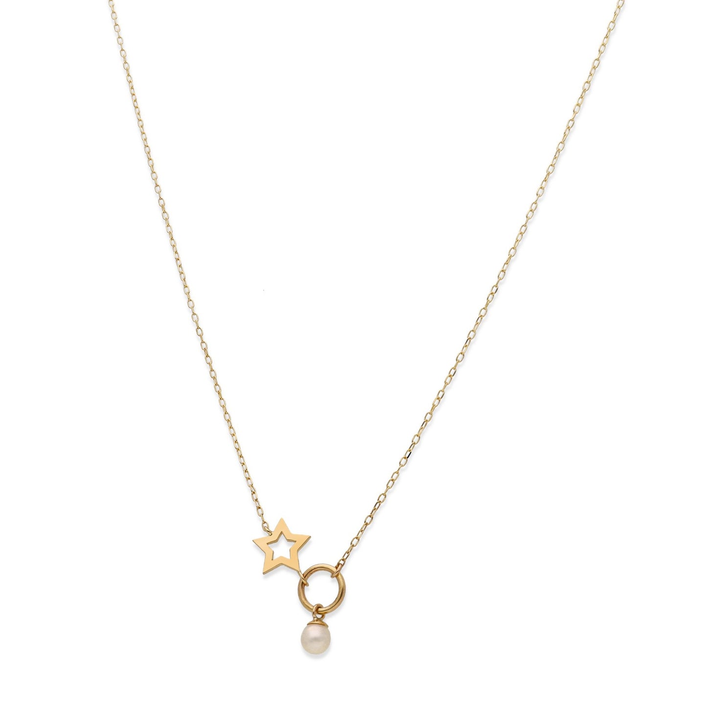 Collar Modelo Blizz con Perla Cultivada y Oro Diseño de Estrella