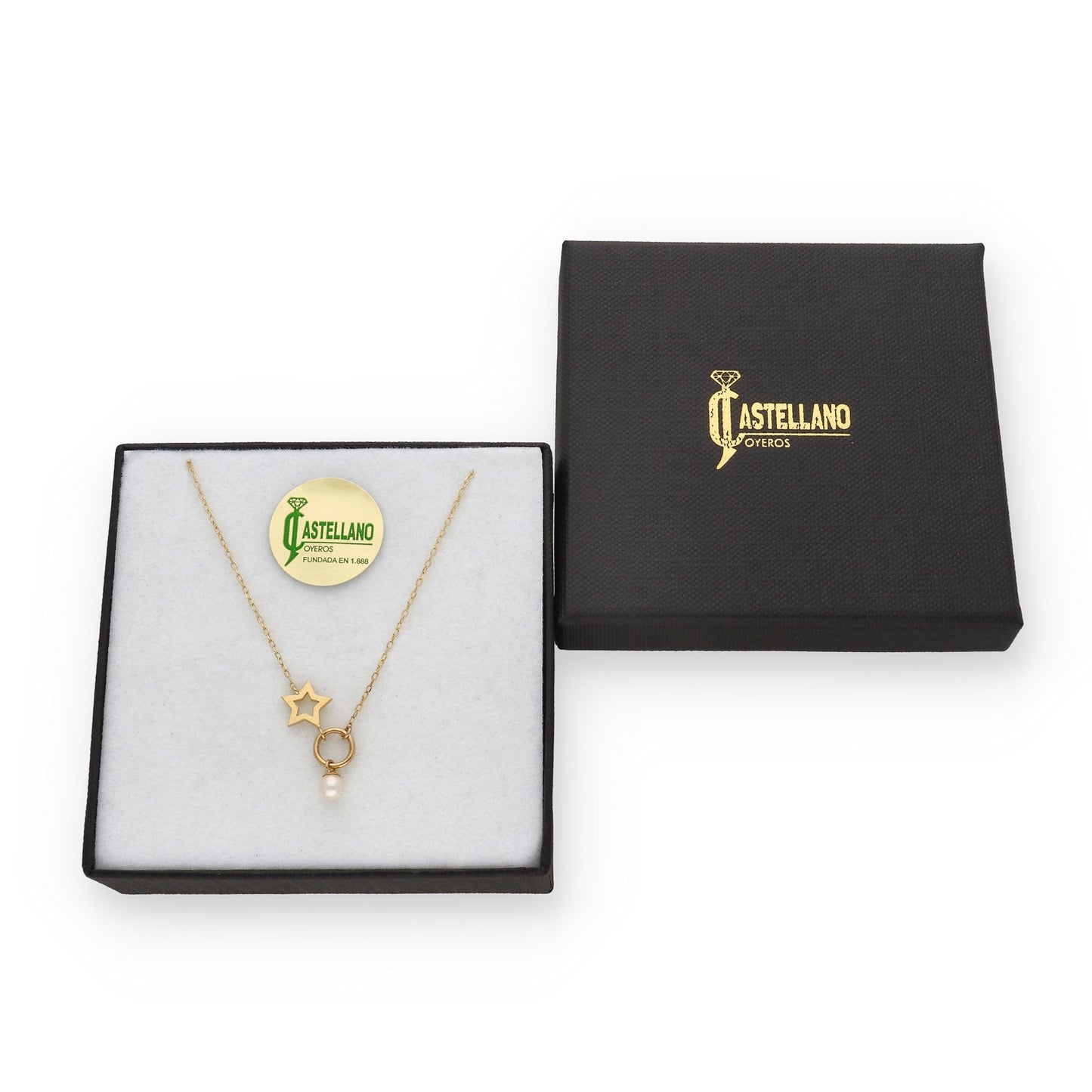 Collar Modelo Blizz con Perla Cultivada y Oro Diseño de Estrella