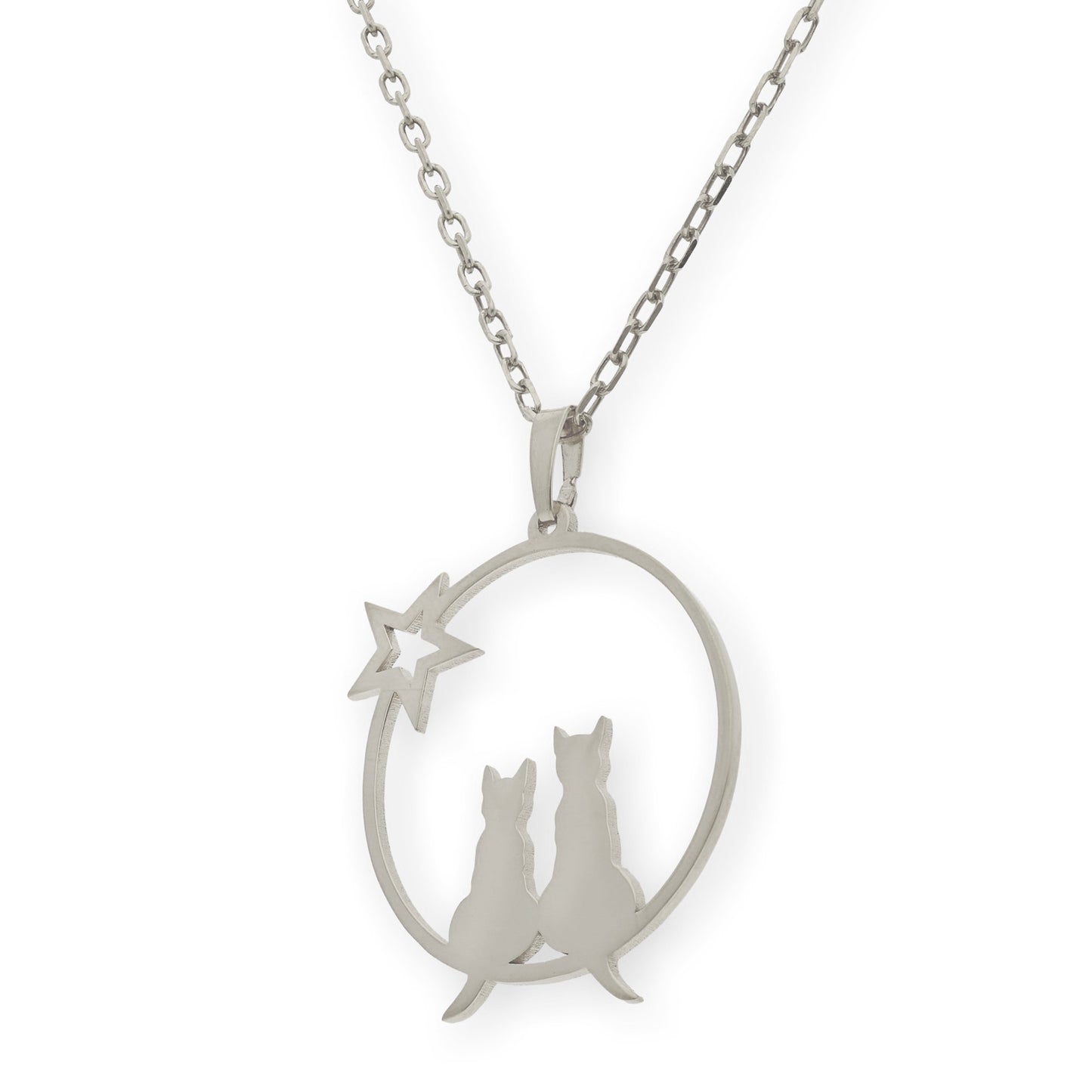 Collar con Colgante de Gatos y Estrella en Plata de Ley 925