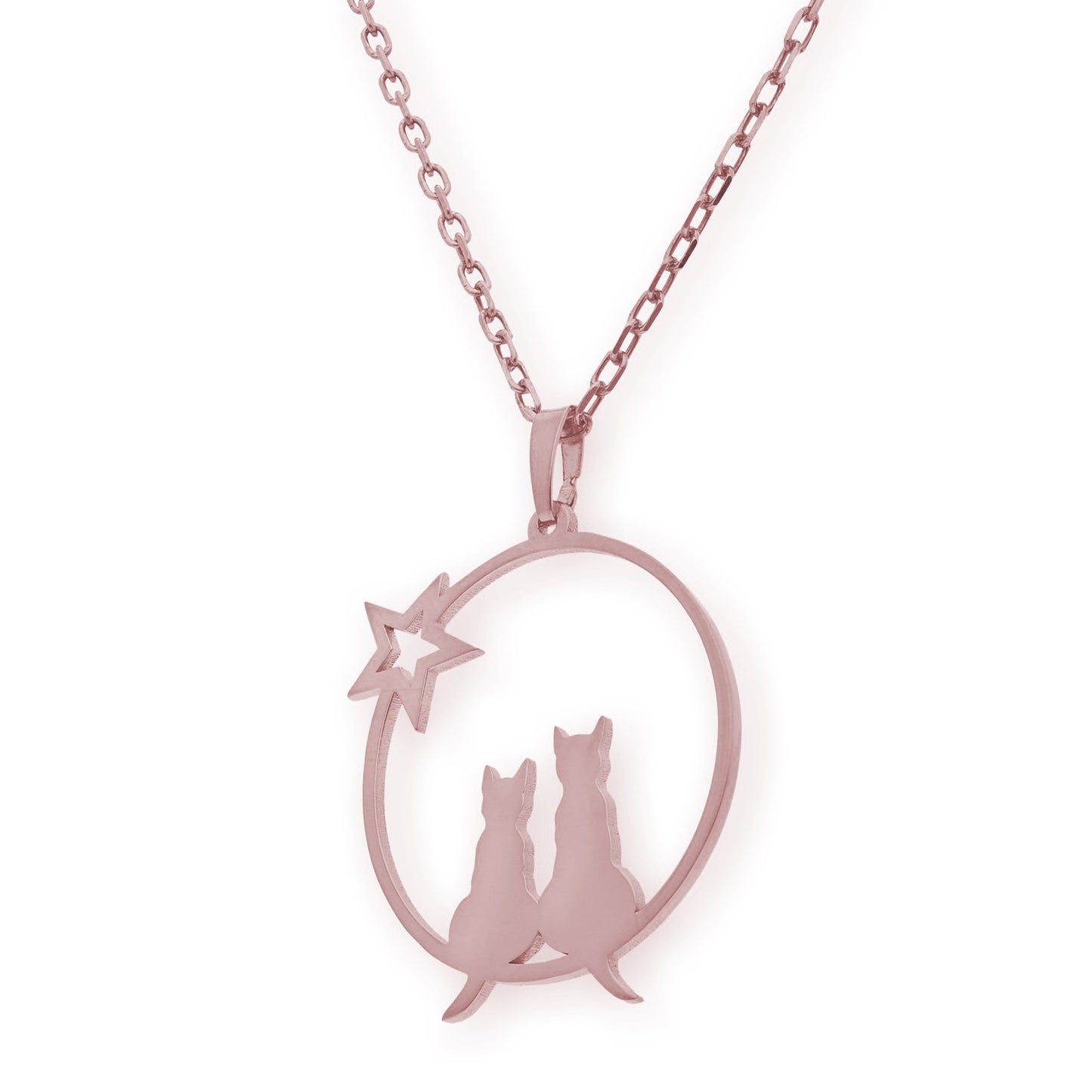 Collar con Colgante de Gatos y Estrella en Plata de Ley 925 Bañada en Oro Rosa 18K