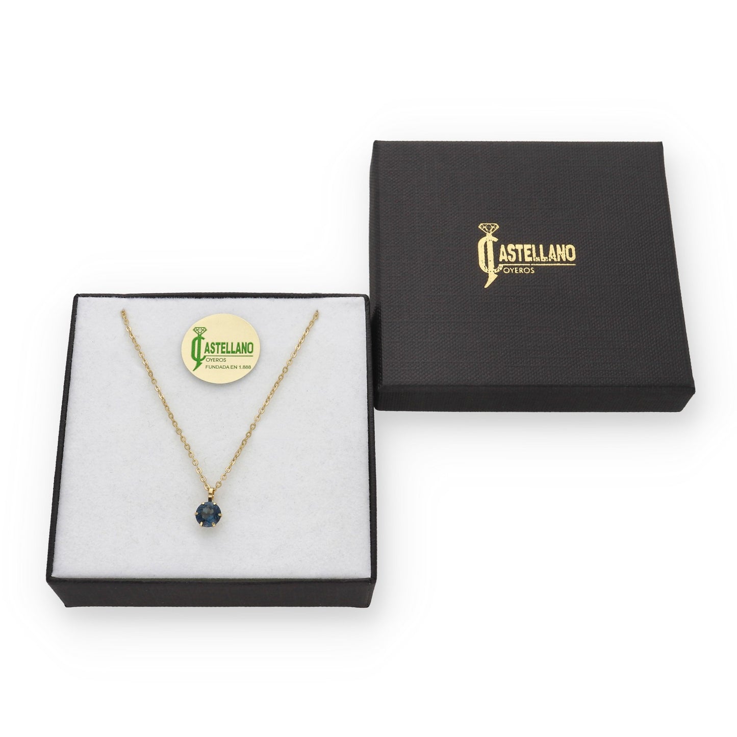 Collar con Colgante Deep en Oro de Ley 18K y Topacio Azul London