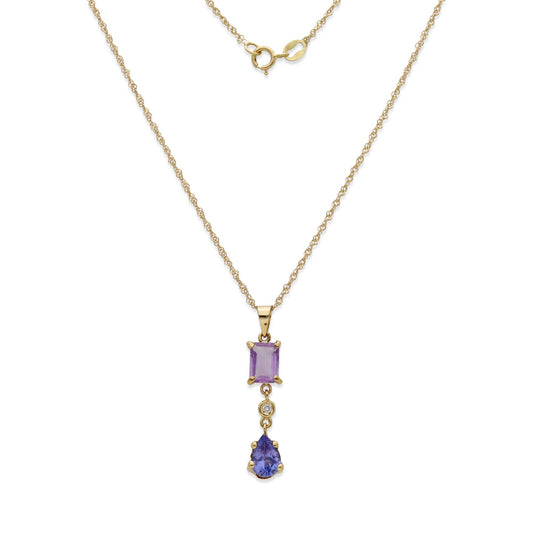 Collar con Colgante Fiolett en Oro de Ley 18K con Amatista, Diamante y Tanzanita