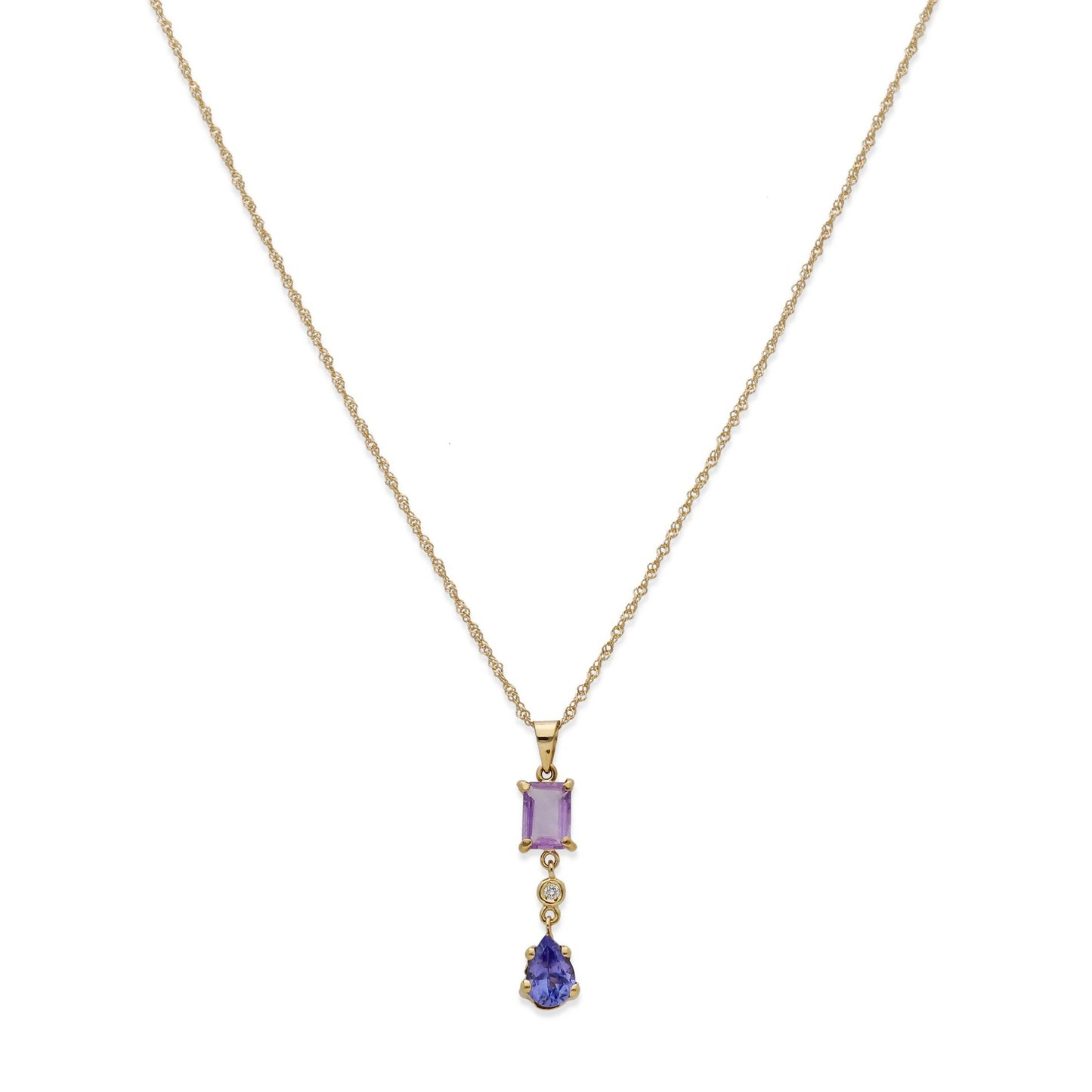 Collar con Colgante Fiolett en Oro de Ley 18K con Amatista, Diamante y Tanzanita