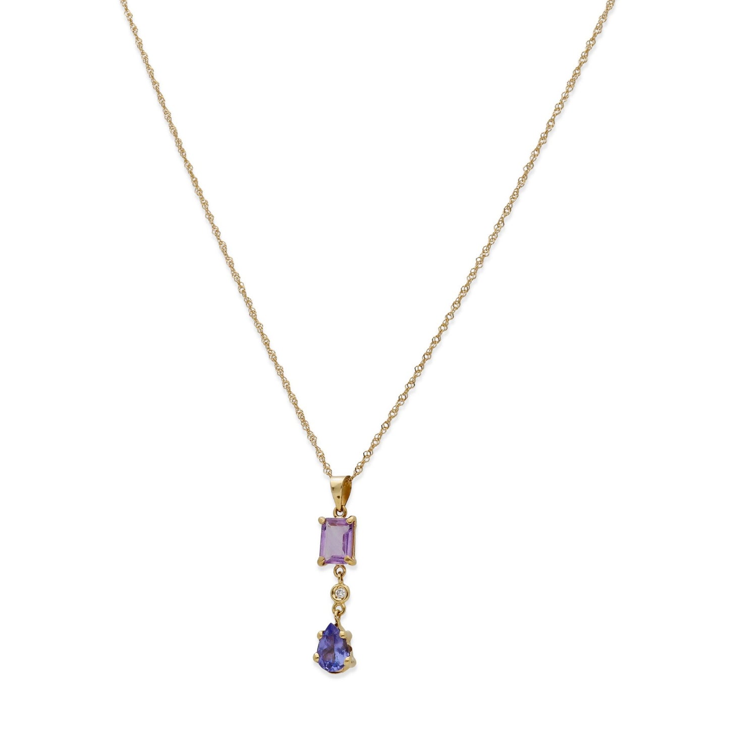 Collar con Colgante Fiolett en Oro de Ley 18K con Amatista, Diamante y Tanzanita