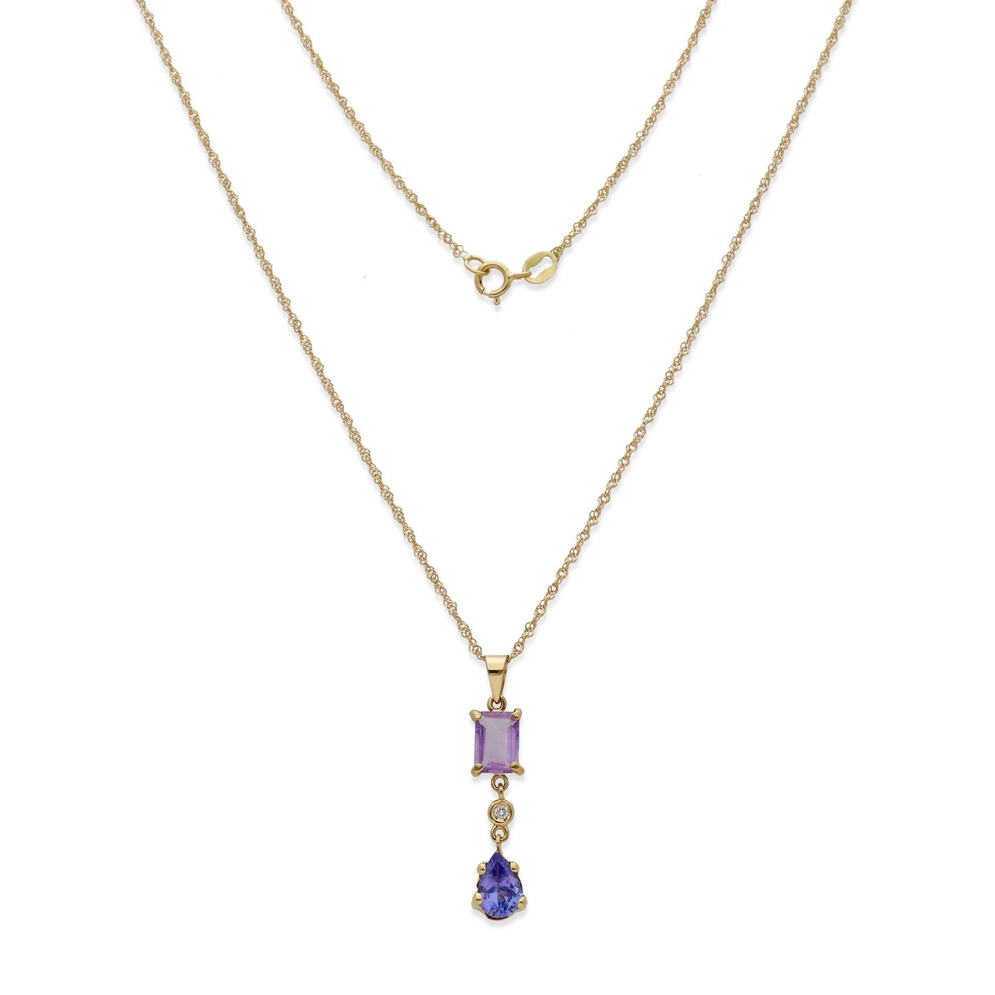 Collar con Colgante Fiolett en Oro de Ley 18K con Amatista, Diamante y Tanzanita