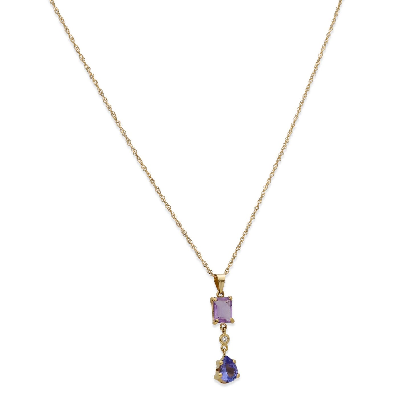 Collar con Colgante Fiolett en Oro de Ley 18K con Amatista, Diamante y Tanzanita