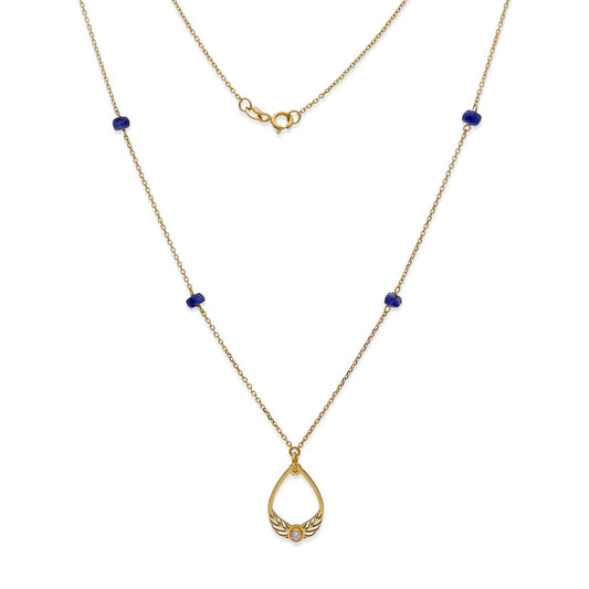 Gargantilla Alas con Diamante central y Zafiros en Oro de Ley 18K