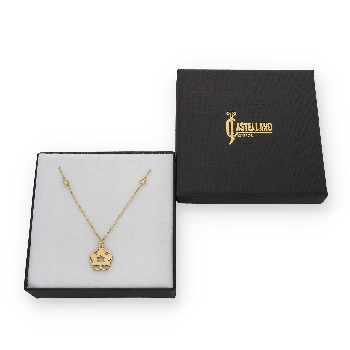 Gargantilla Hoja con Diamantes en Oro de Ley 18K