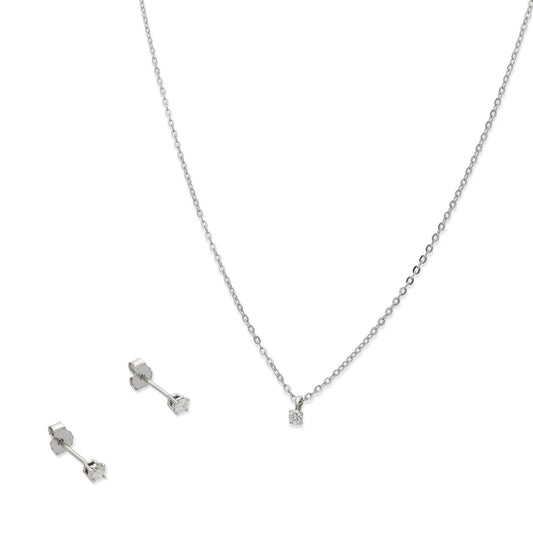 Conjunto Clair Pendientes y Collar de Oro Blanco y Diamantes