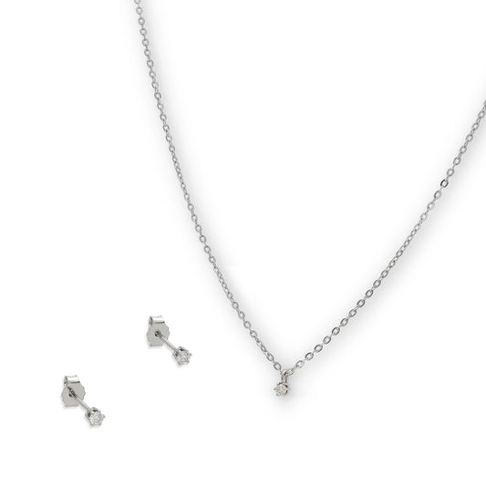 Conjunto Ámame Pendientes y Collar de Oro Blanco y Diamantes