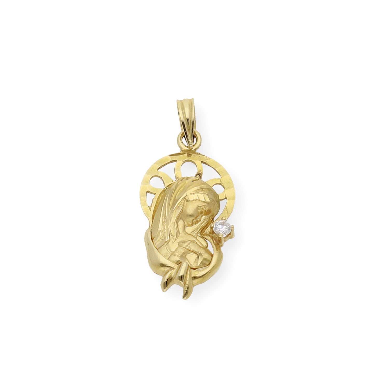 Medalla Virgen Niña de Comunión en Oro 18k y Circonita