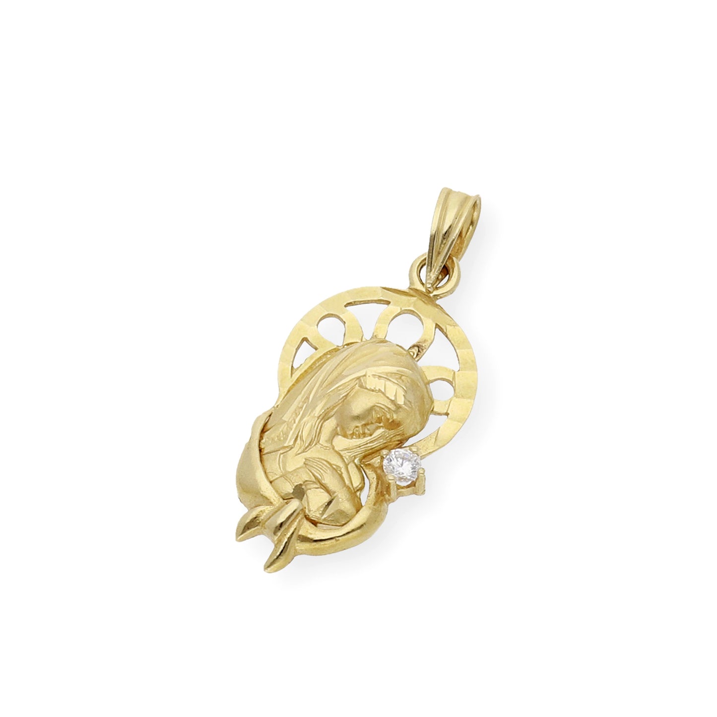 Medalla Virgen Niña de Comunión en Oro 18k y Circonita