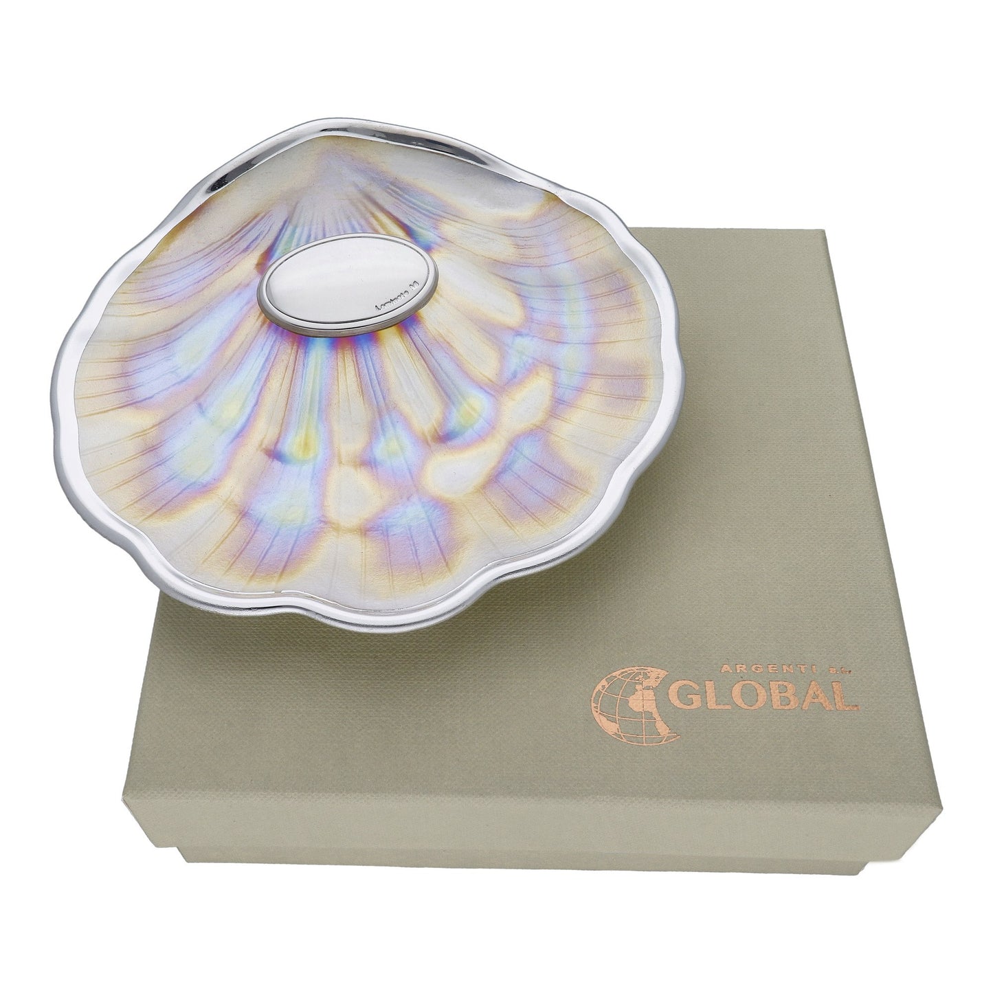 Concha de Bautismo Cristal Nacarado beige filo plata