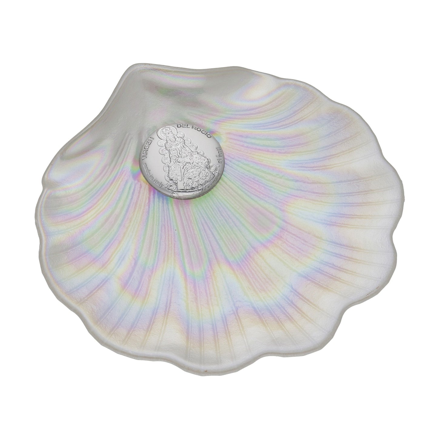 Concha de Bautismo Virgen del Rocío en Nácar y Plata Bilaminada