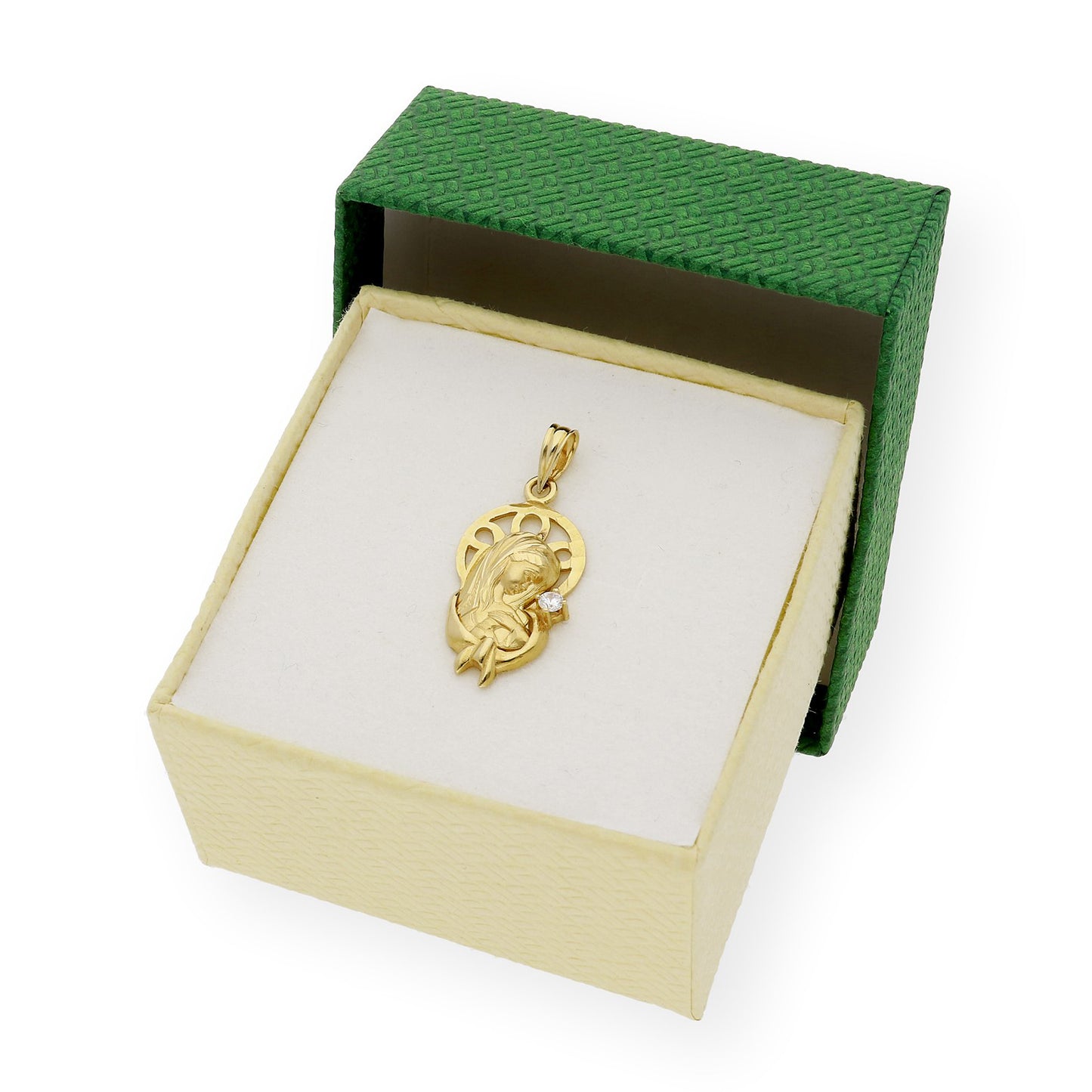 Medalla Virgen Niña de Comunión en Oro 18k y Circonita
