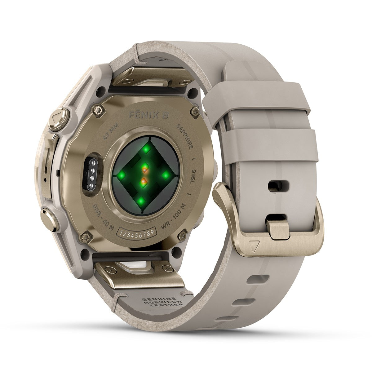 Reloj Garmin Fenix 8 - 43mm AMOLED Sapphire, Dorado con Correa Cuero Beige 010-02903-40