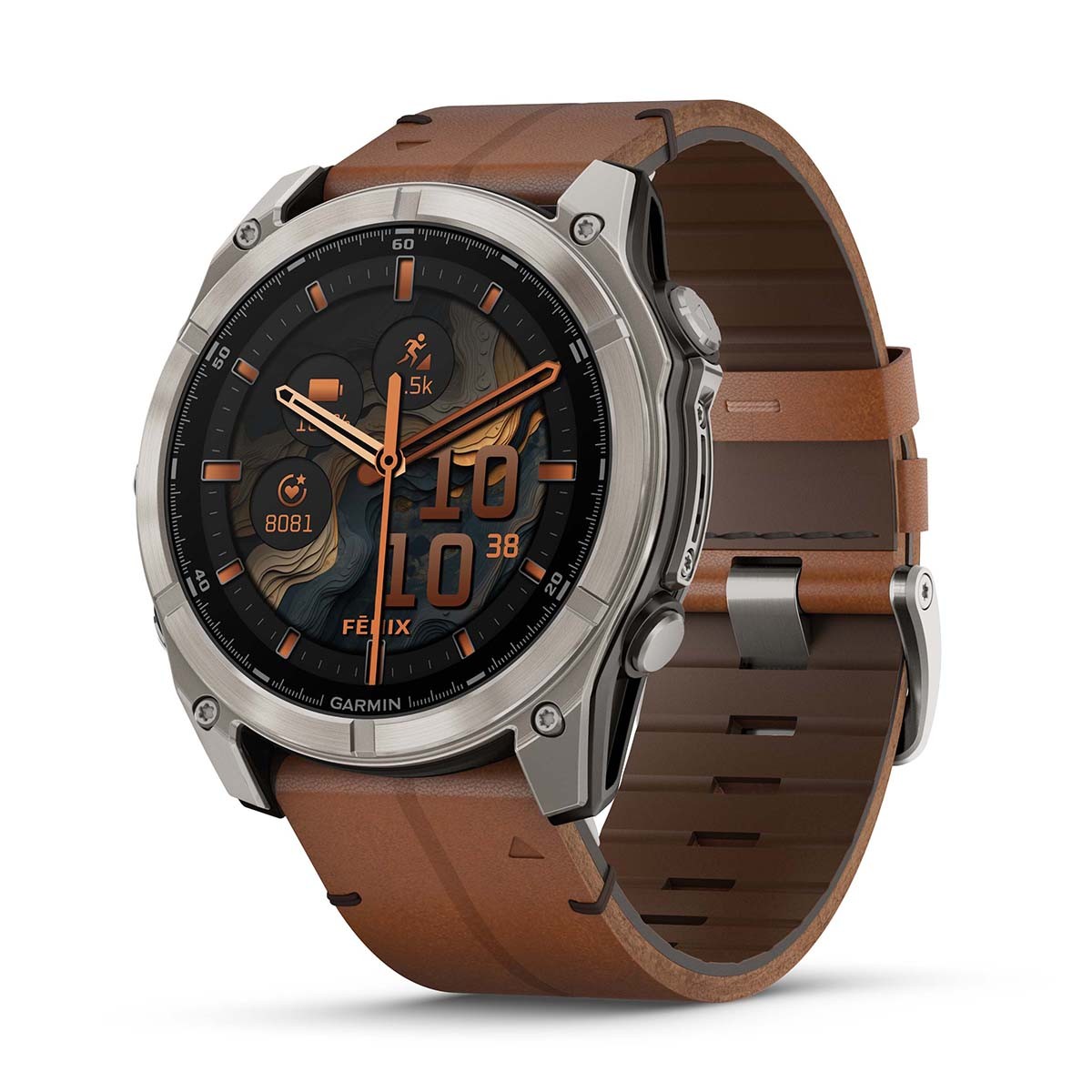 Reloj Garmin Fenix 8 - 51mm AMOLED Sapphire, Titanio con Correa Cuero Marrón 010-02905-40