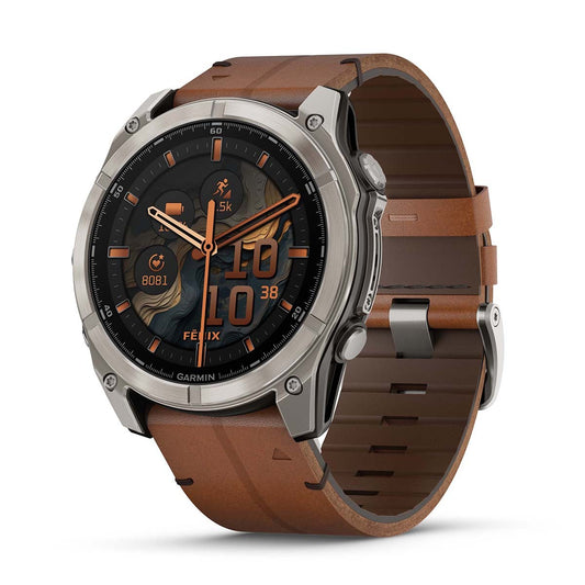 Reloj Garmin Fenix 8 - 51mm AMOLED Sapphire, Titanio con Correa Cuero Marrón 010-02905-40