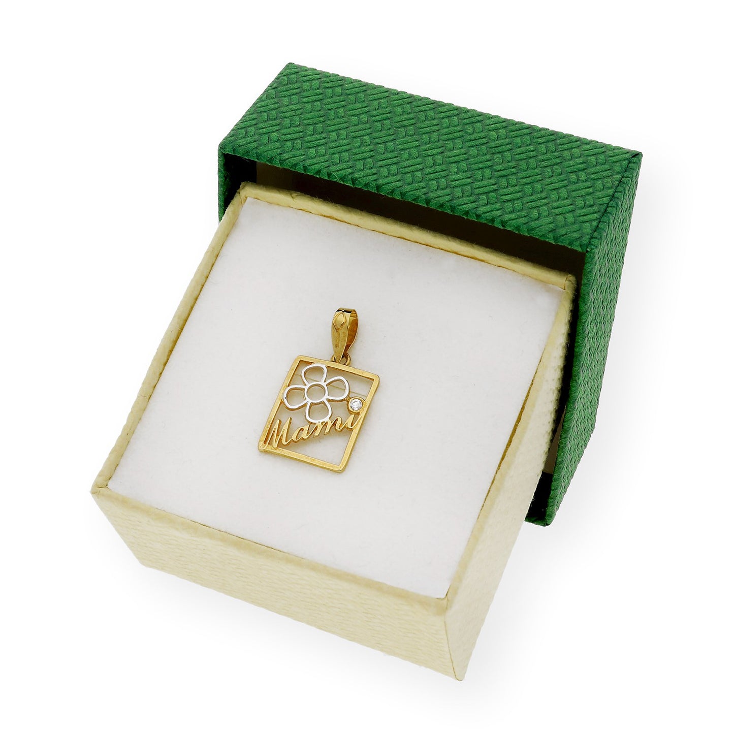Colgante Mamá Oro 18k Bicolor y Circonita Diseño Rectangular