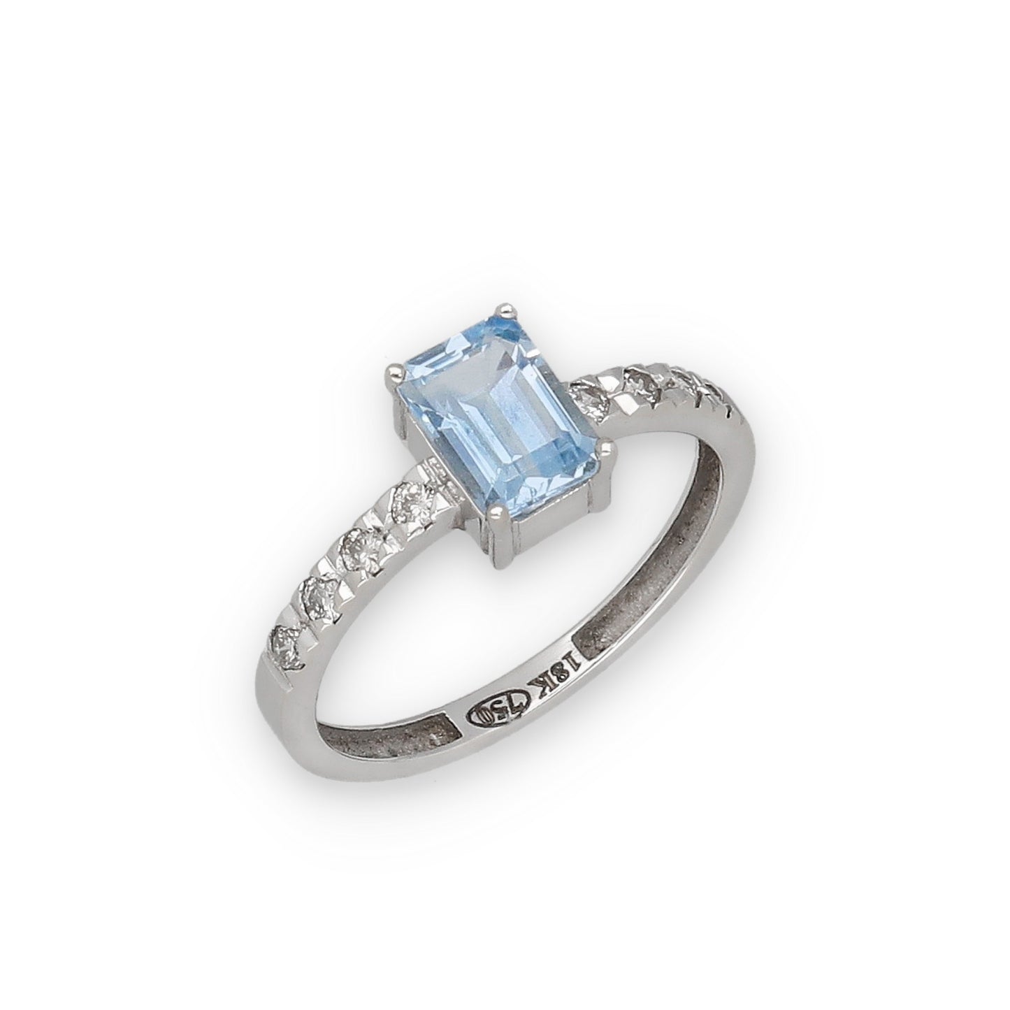 Anillo Oro Blanco 18k con Topacio Azul y Diamantes Modelo Rosemary