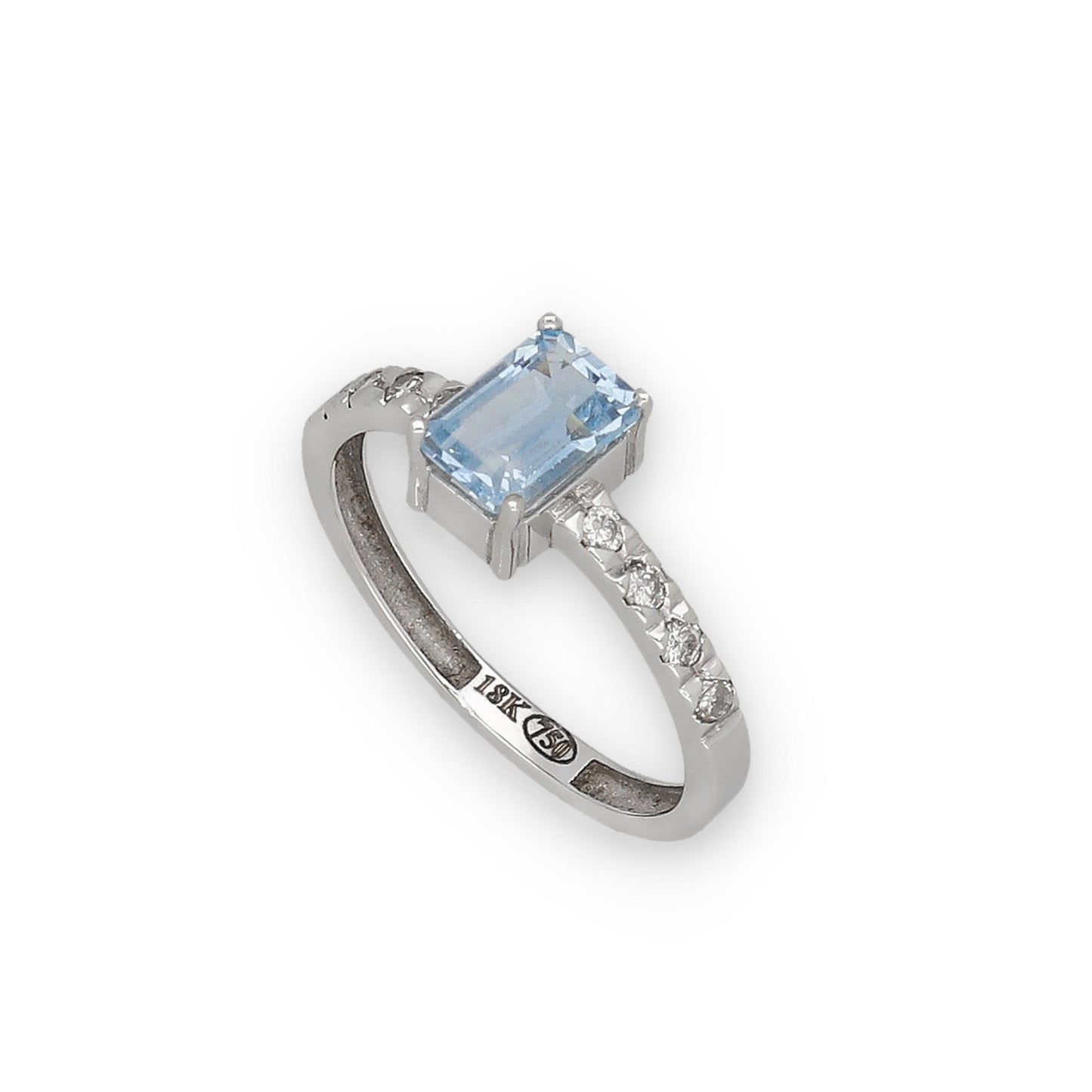 Anillo Oro Blanco 18k con Topacio Azul y Diamantes Modelo Rosemary