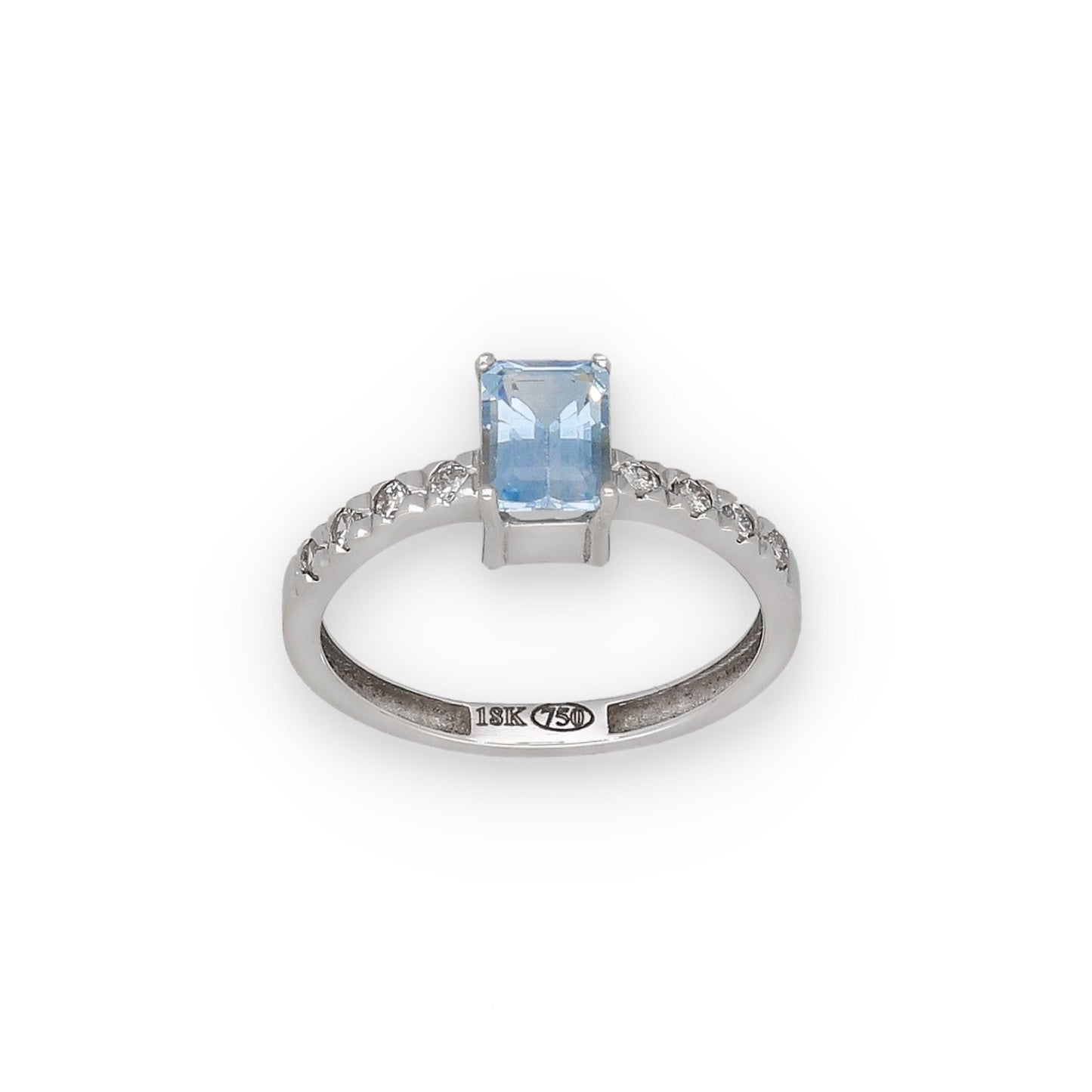 Anillo Oro Blanco 18k con Topacio Azul y Diamantes Modelo Rosemary