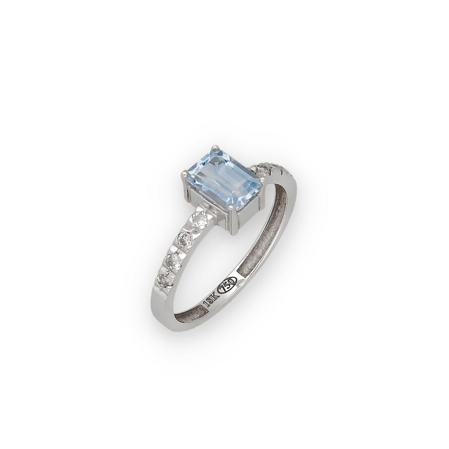 Anillo Oro Blanco 18k con Topacio Azul y Diamantes Modelo Rosemary