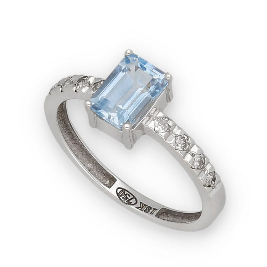 Anillo Oro Blanco 18k con Topacio Azul y Diamantes Modelo Rosemary