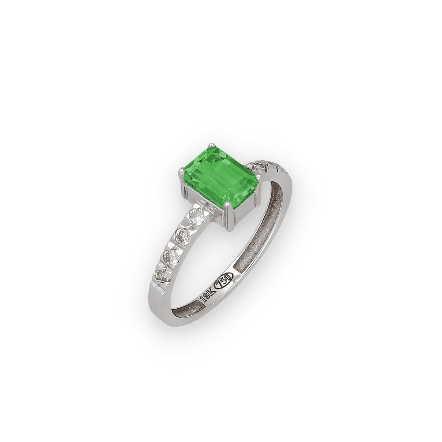 Anillo Oro Blanco 18k con Esmeraldas y Diamantes Modelo Rosemary