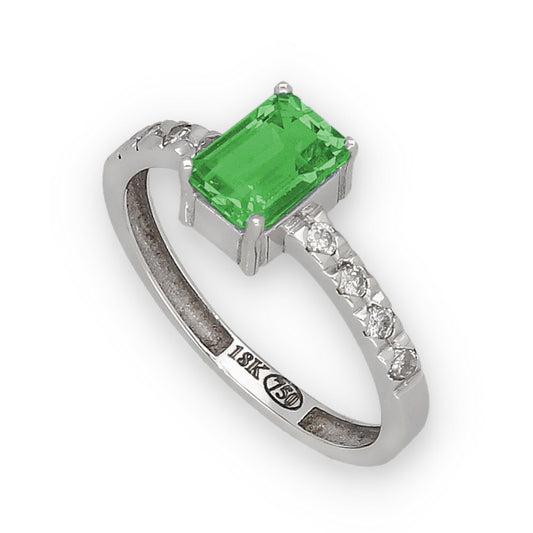 Anillo Oro Blanco 18k con Esmeraldas y Diamantes Modelo Rosemary