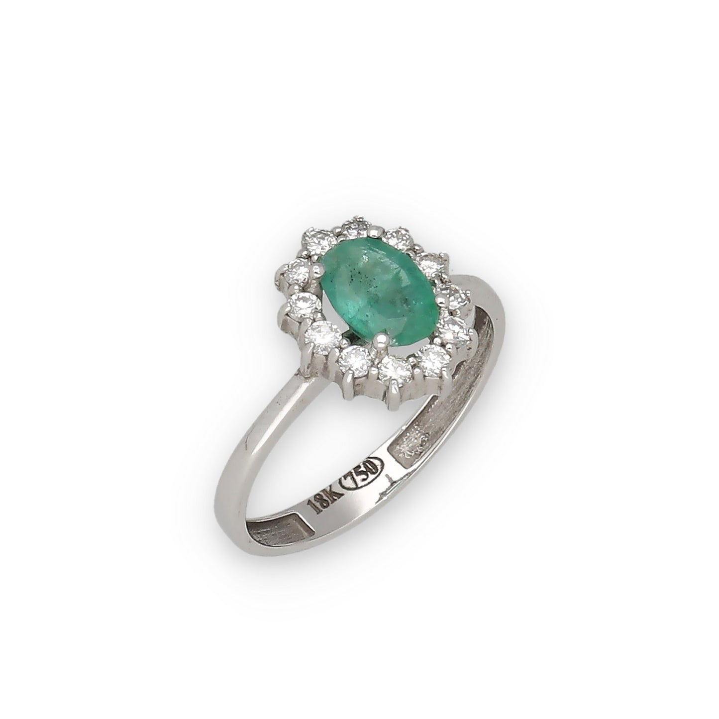 Anillo Lady Di Oro Blanco 18k con Esmeralda Central y Diamantes