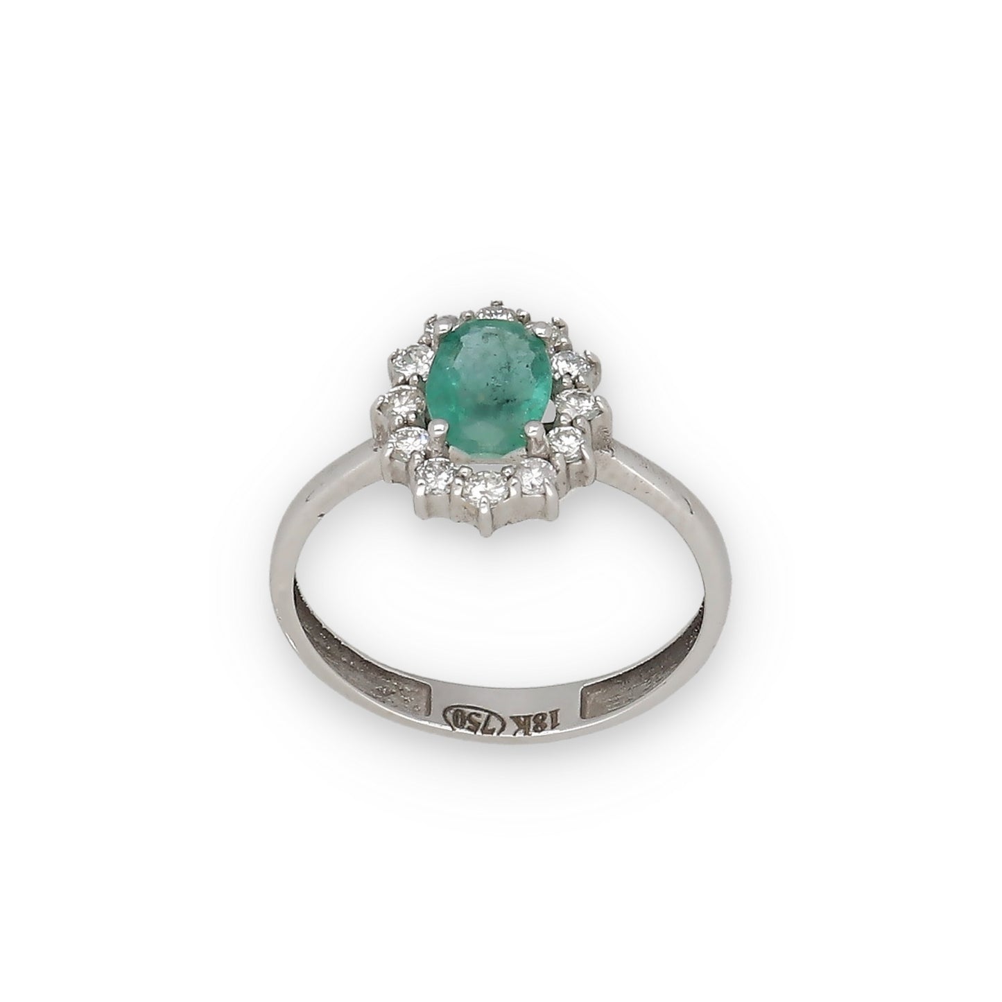 Anillo Lady Di Oro Blanco 18k con Esmeralda Central y Diamantes
