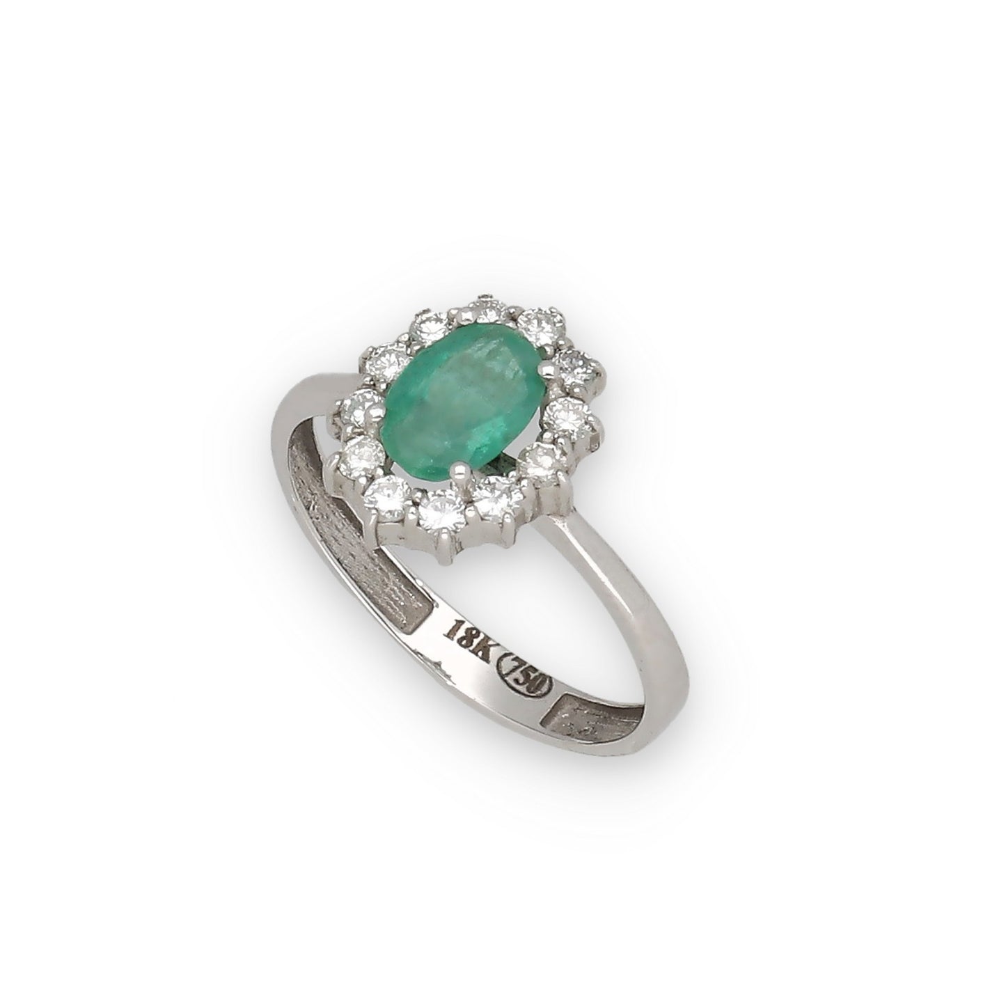 Anillo Lady Di Oro Blanco 18k con Esmeralda Central y Diamantes