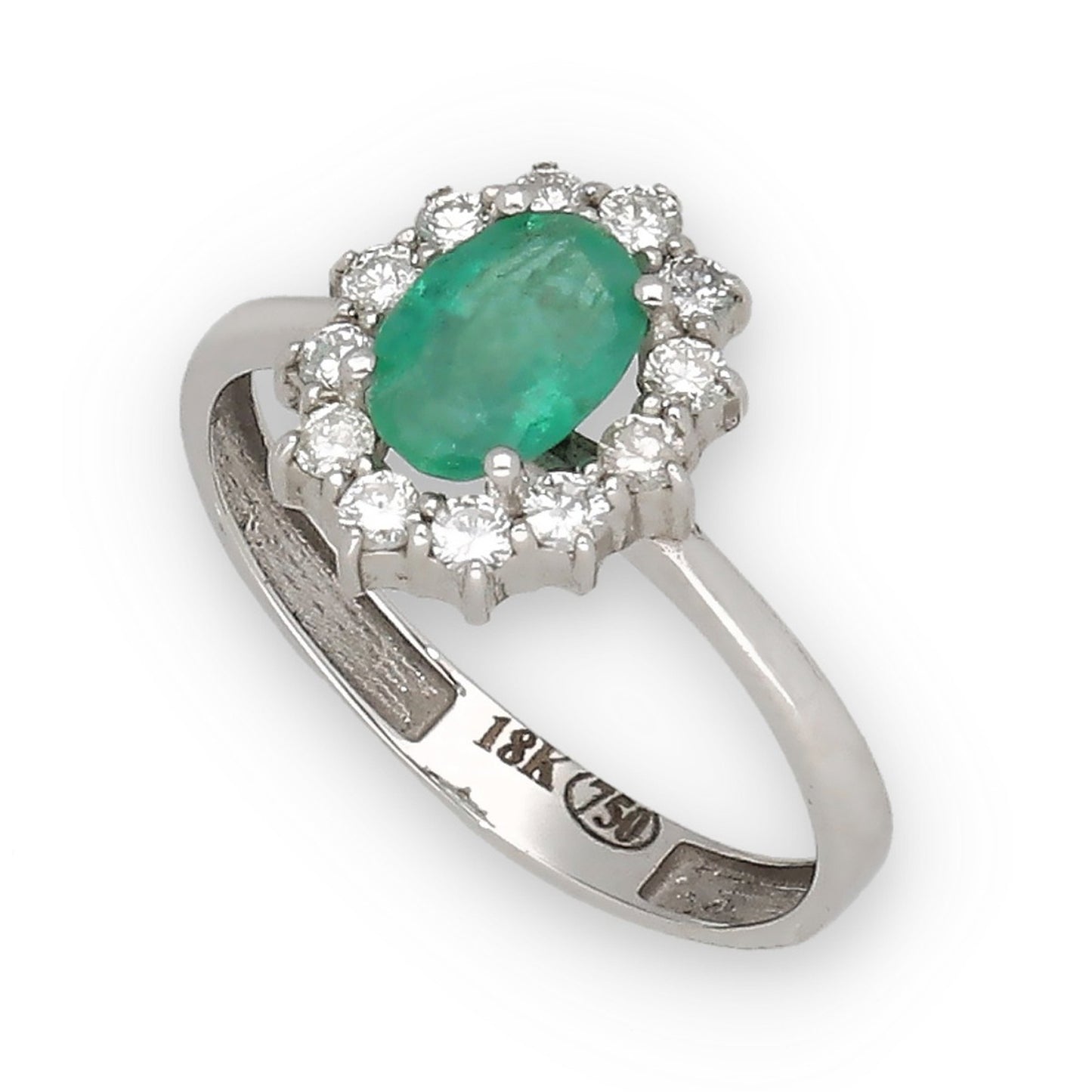 Anillo Lady Di Oro Blanco 18k con Esmeralda Central y Diamantes