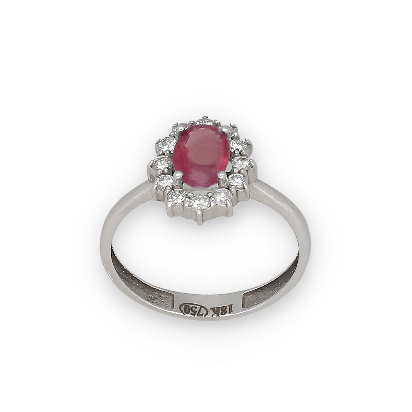 Anillo Lady Di Oro Blanco 18k con Rubí Central y Diamantes
